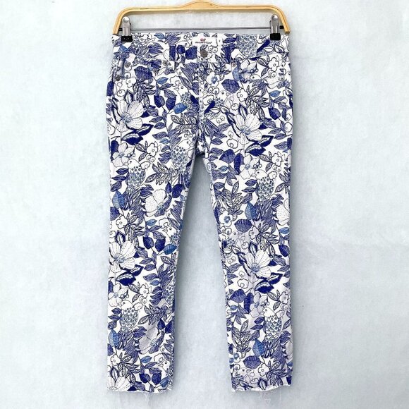 Vineyard Vines Women's Blue White Floral Print Ankle Jeans Straight Leg Size 2 - Picture 1 of 9